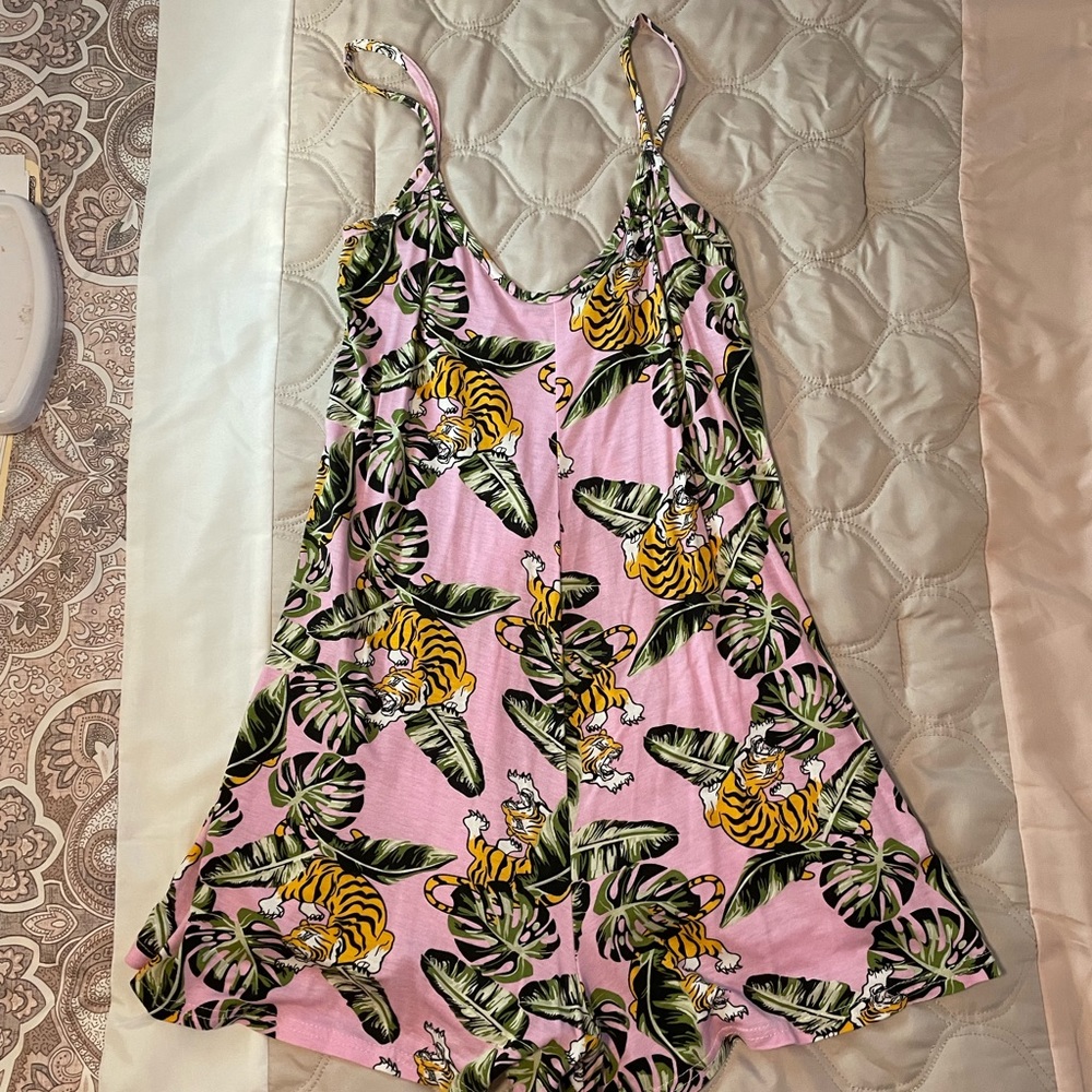 Boohoo tiger print pink romper